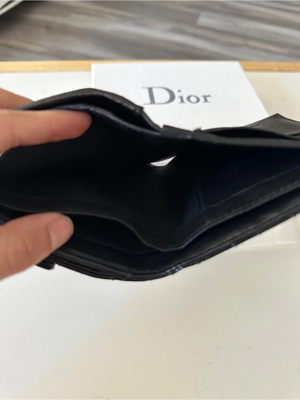 Dior Black Patent Quilted Card Case with Silver Charm
